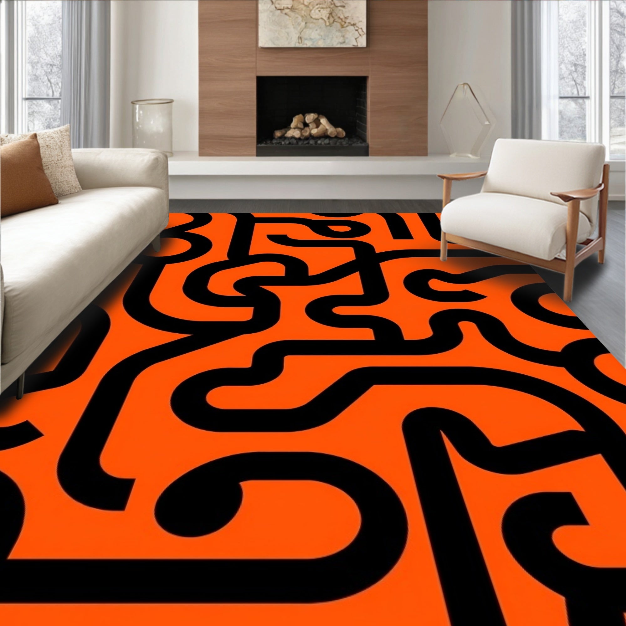 Bold Abstract Winding Lines Rug