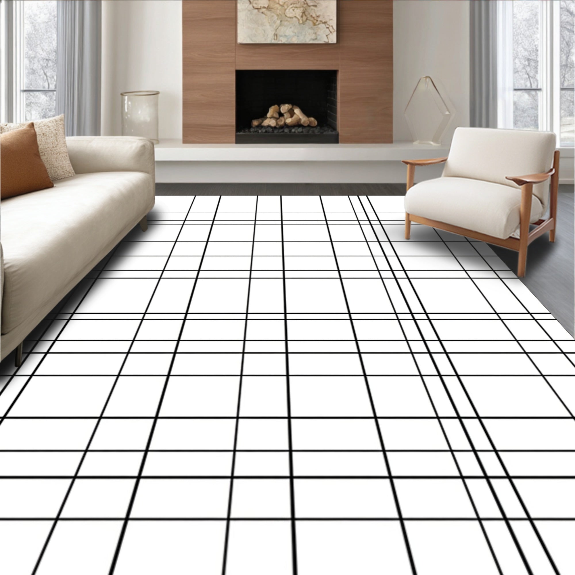 Bold Black Grid Pattern Rug