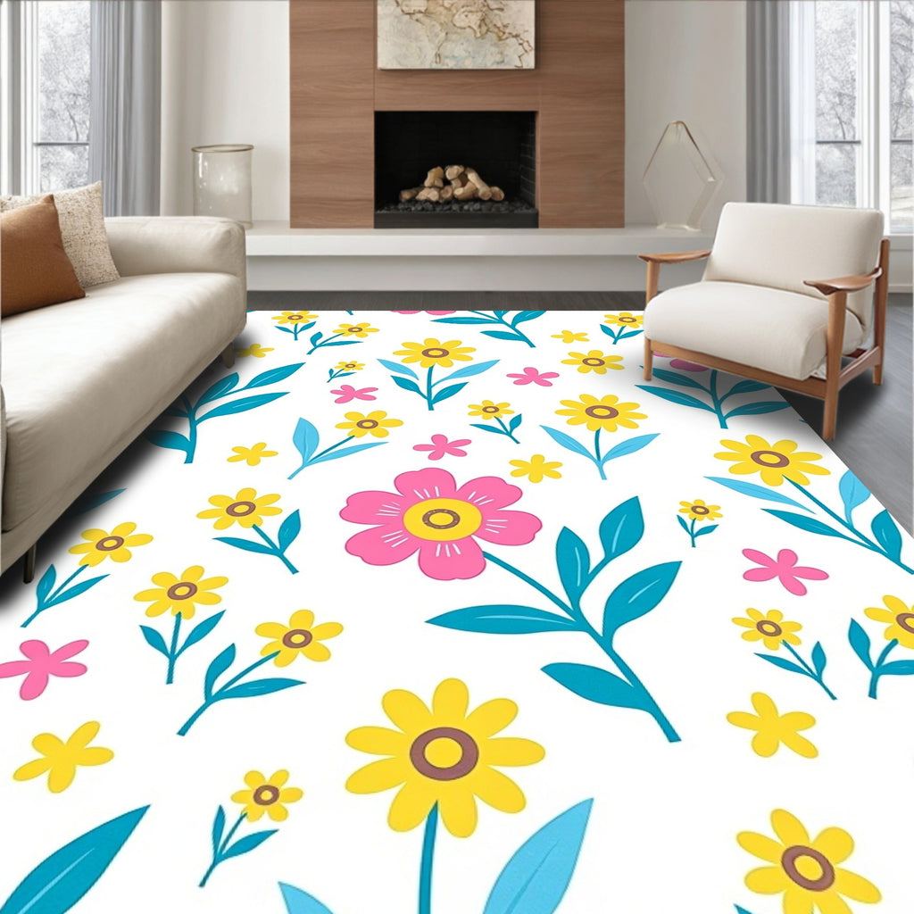 Floral Meadow Bright Blossoms Pattern Rug