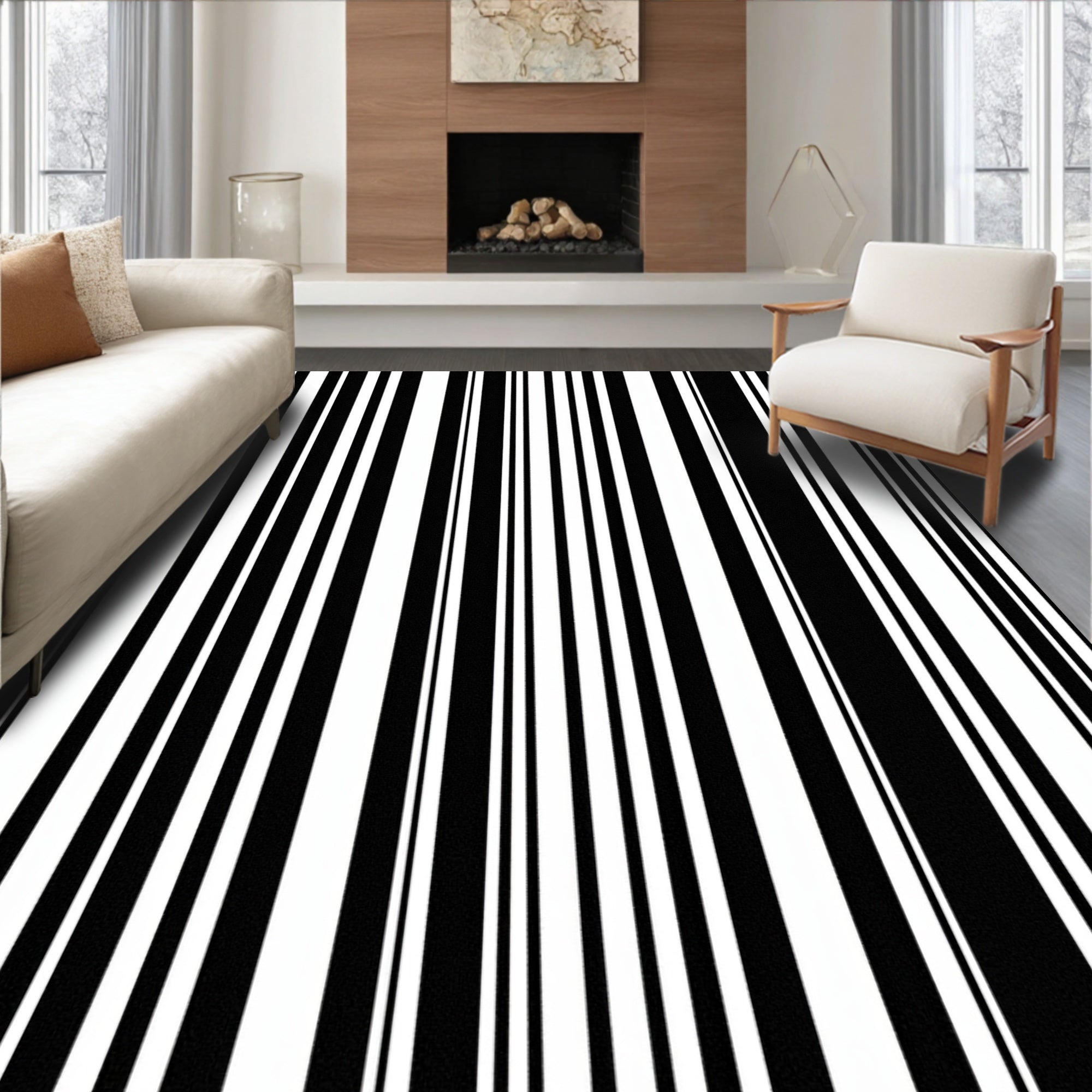 Bold Striped Geometric Contrast Rug