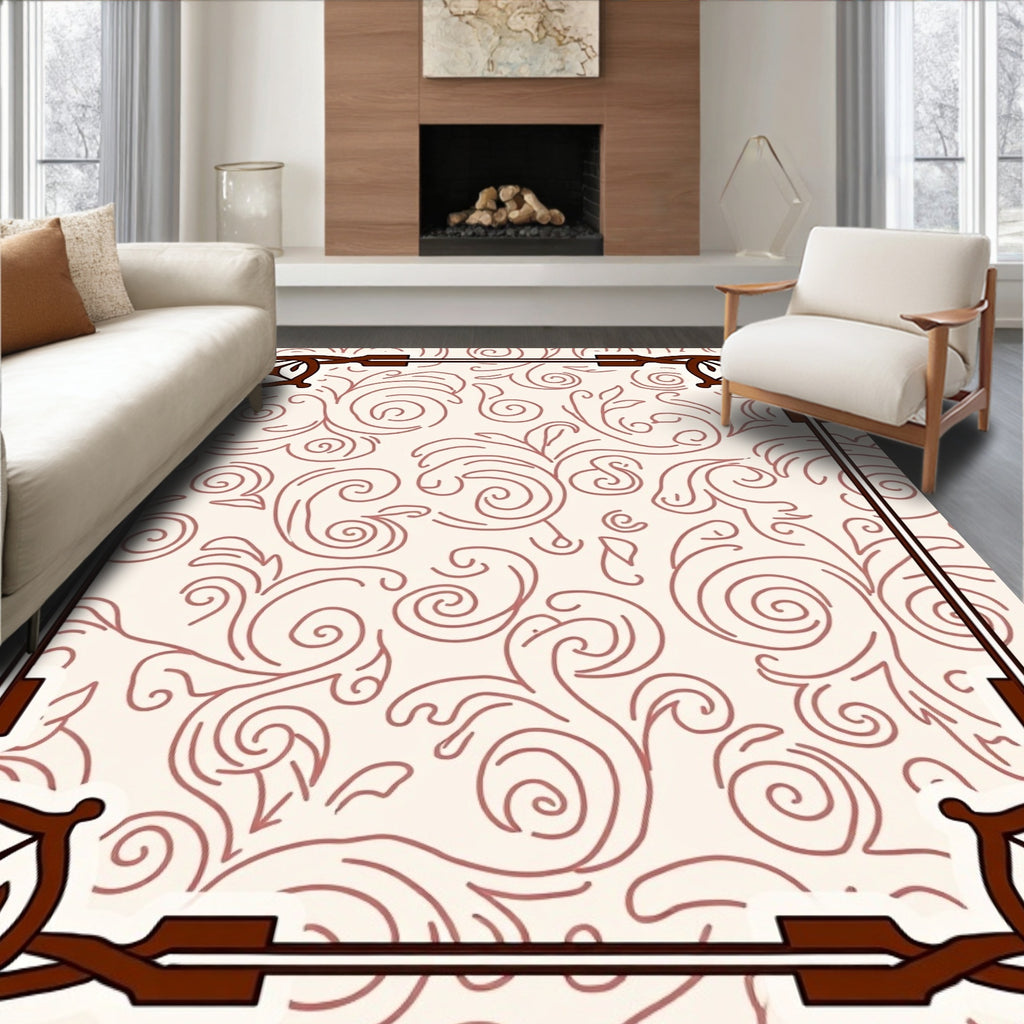 Ornate Swirl Patterned Border Rug