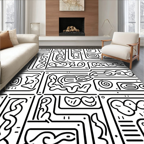 Abstract Doodle Line Art Rug