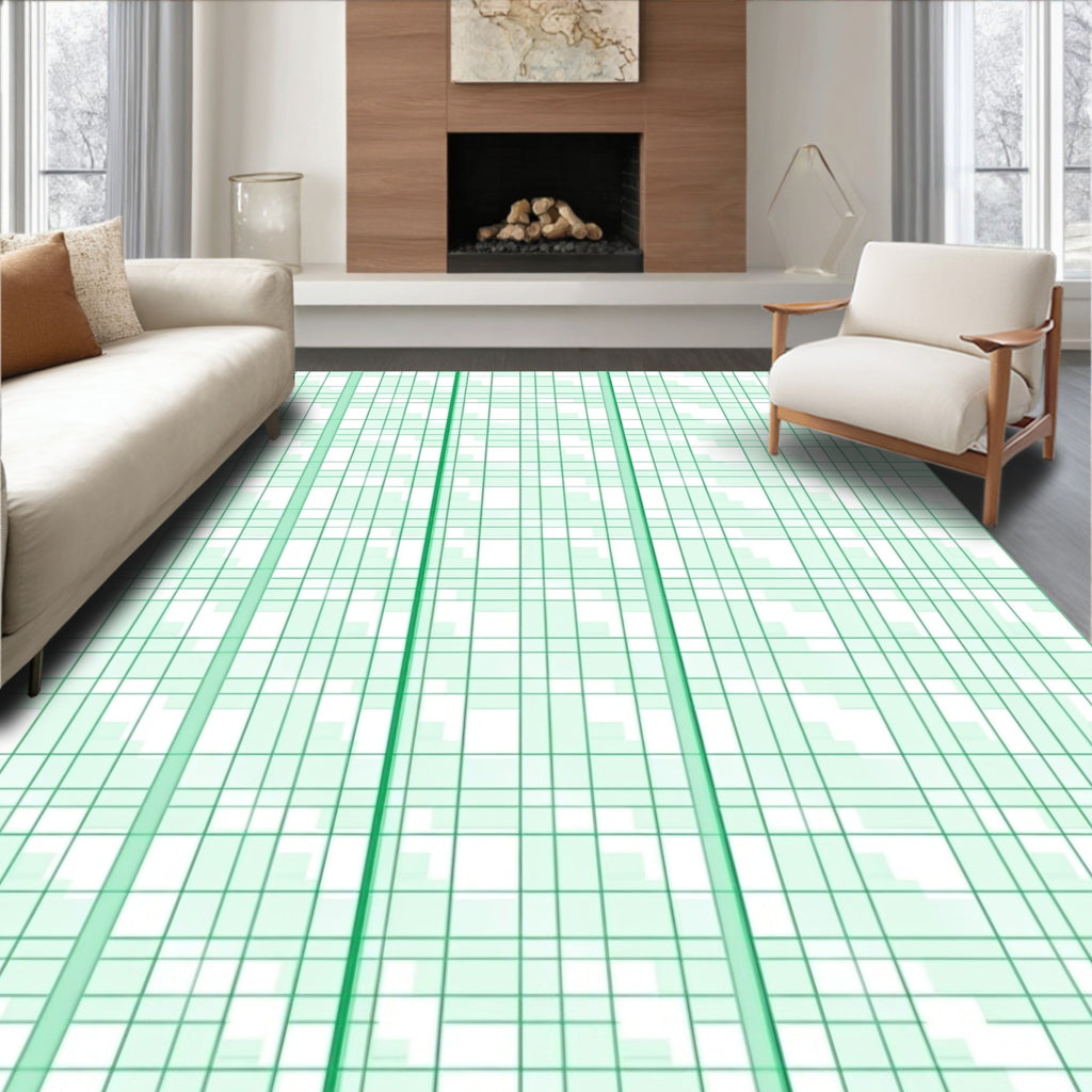 Green Grid Pattern Textile Design Rug