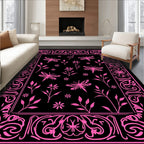 Vibrant Pink Dragonfly Floral Border Rug