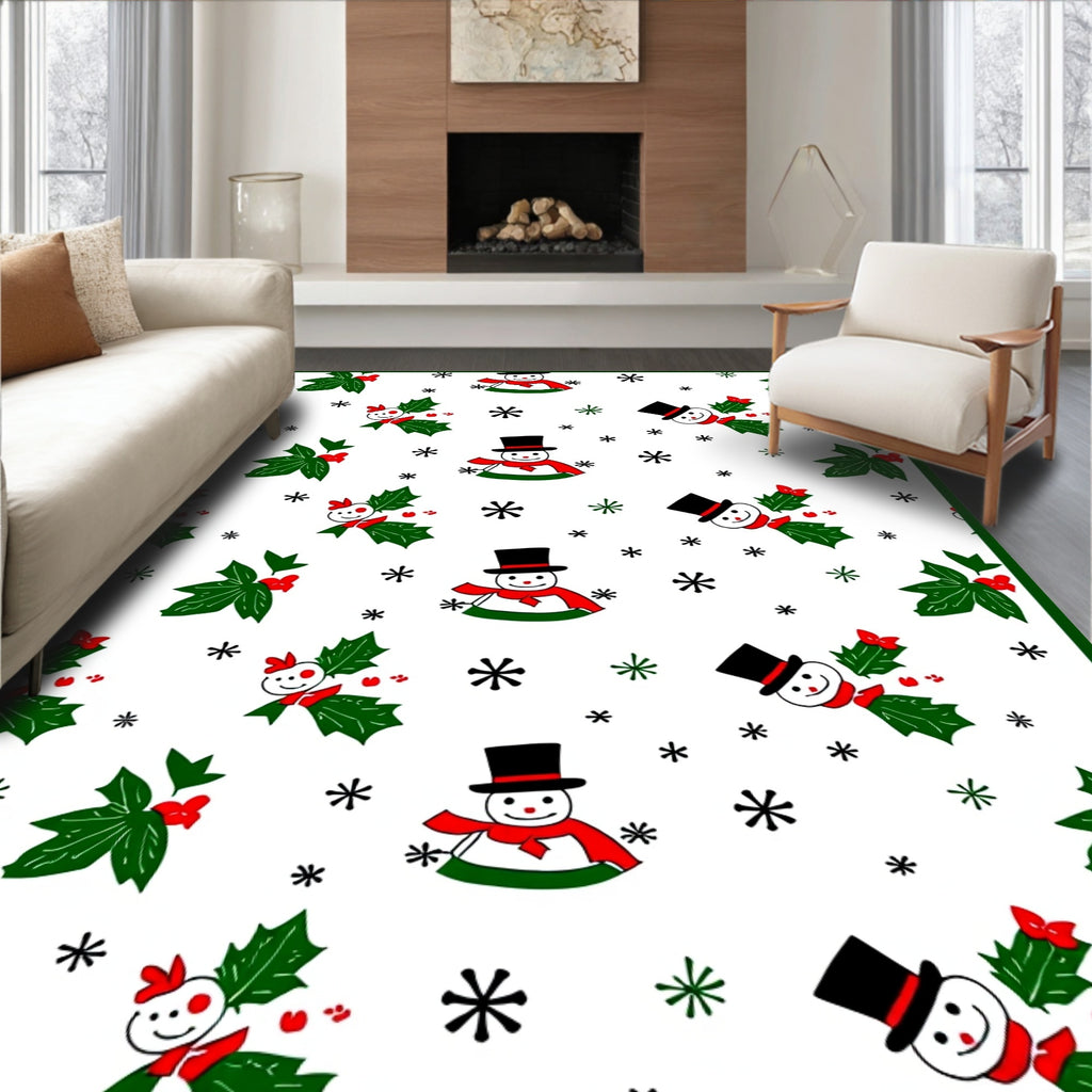 Festive Snowman Holly Berry Rug