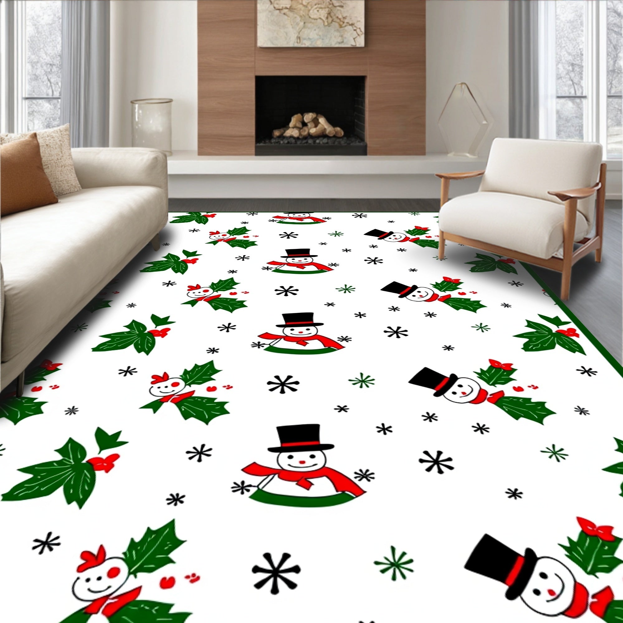 Festive Snowman Holly Berry Rug
