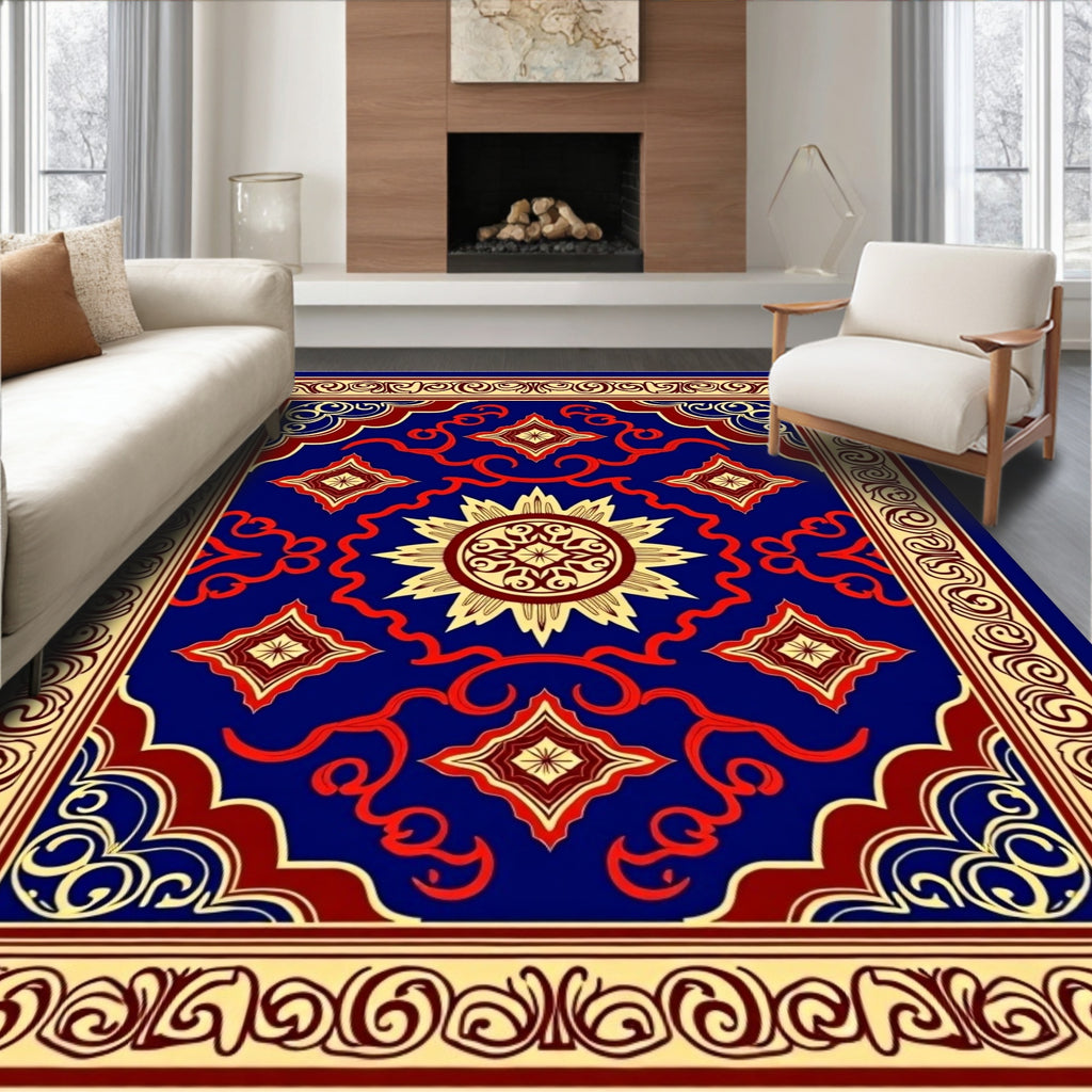 Rich Blue Floral Starburst Ornament Rug