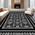 Intricate Floral Border With Geometric Accents Rug