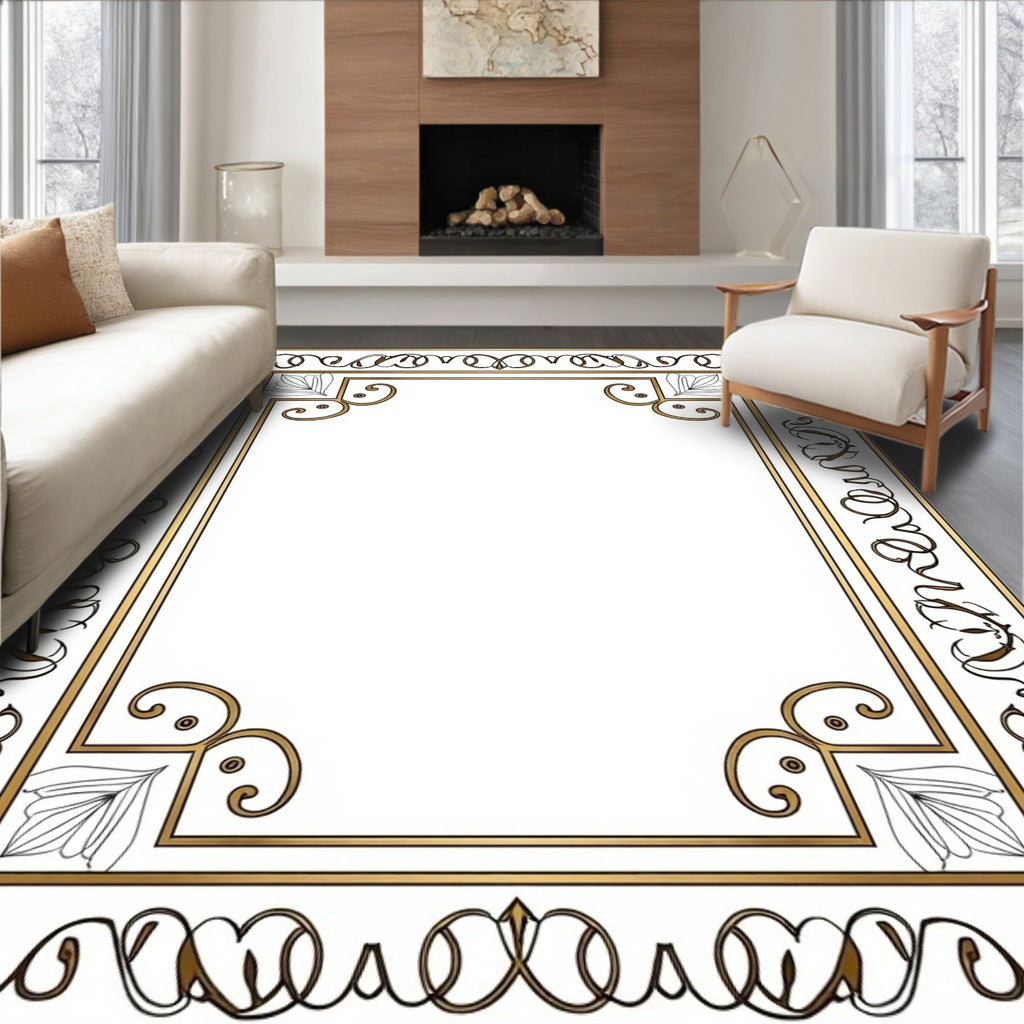 Ornate Gold Leaf Scroll Border Rug
