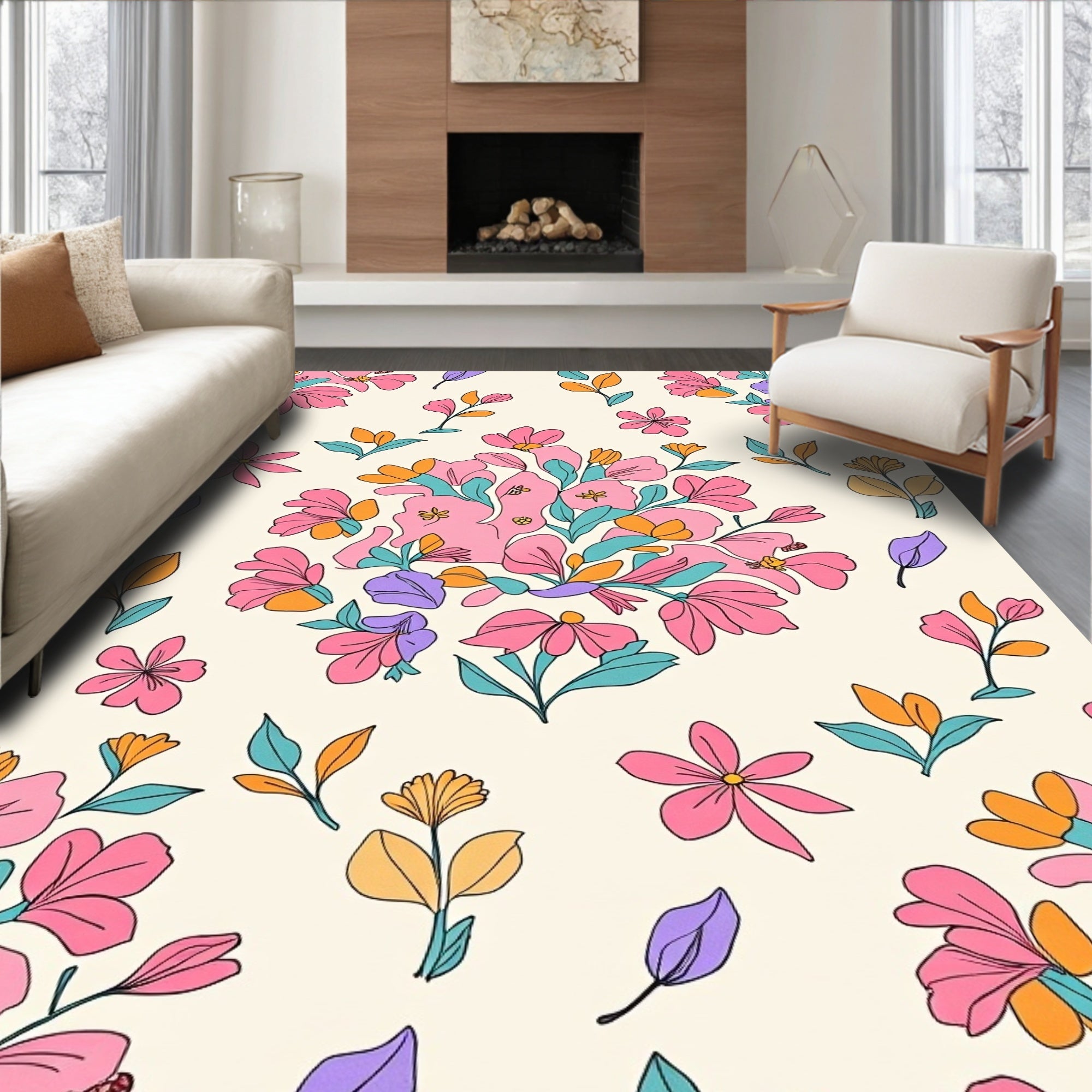 Retro Floral Pattern Rug
