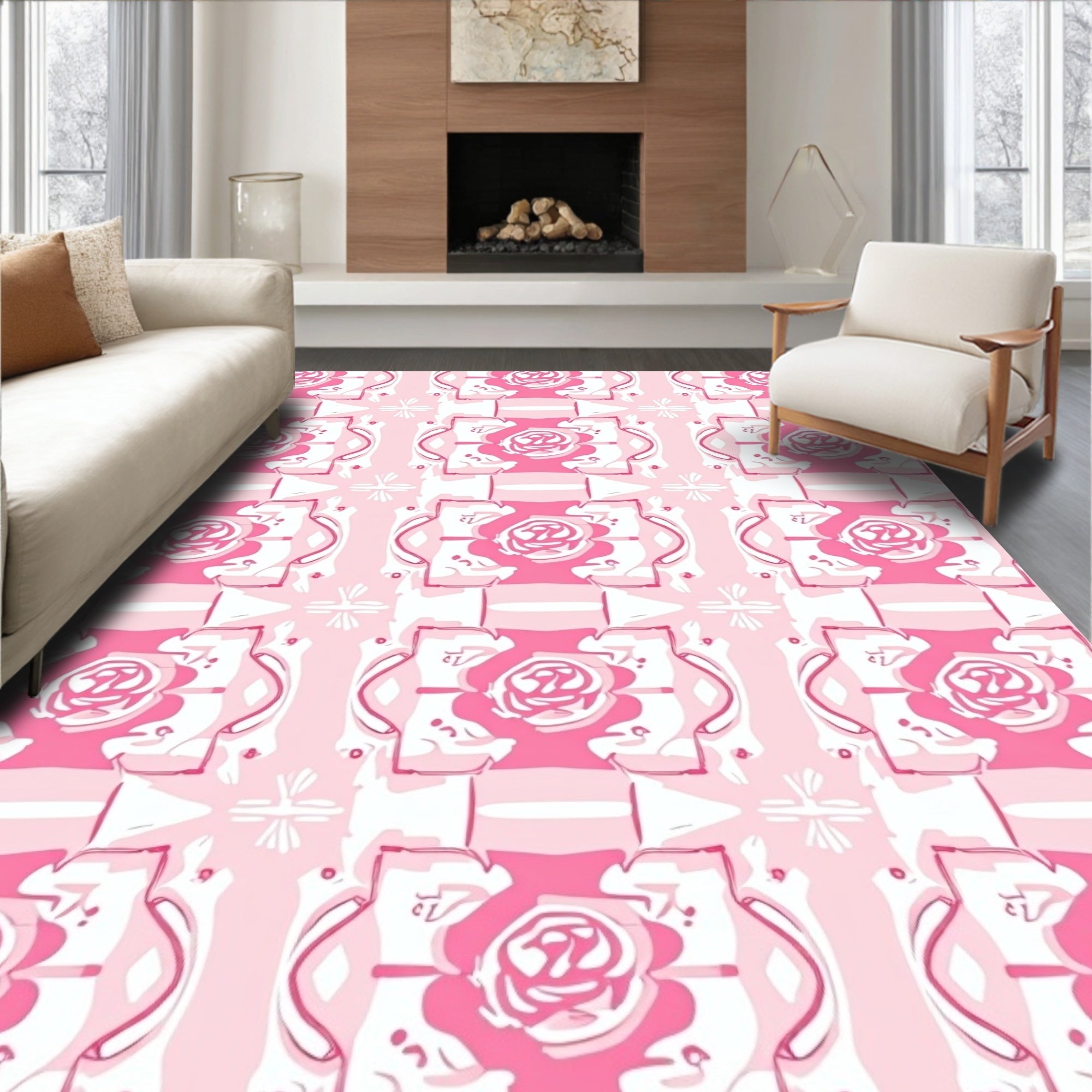 Pink Floral Abstract Pattern Rug