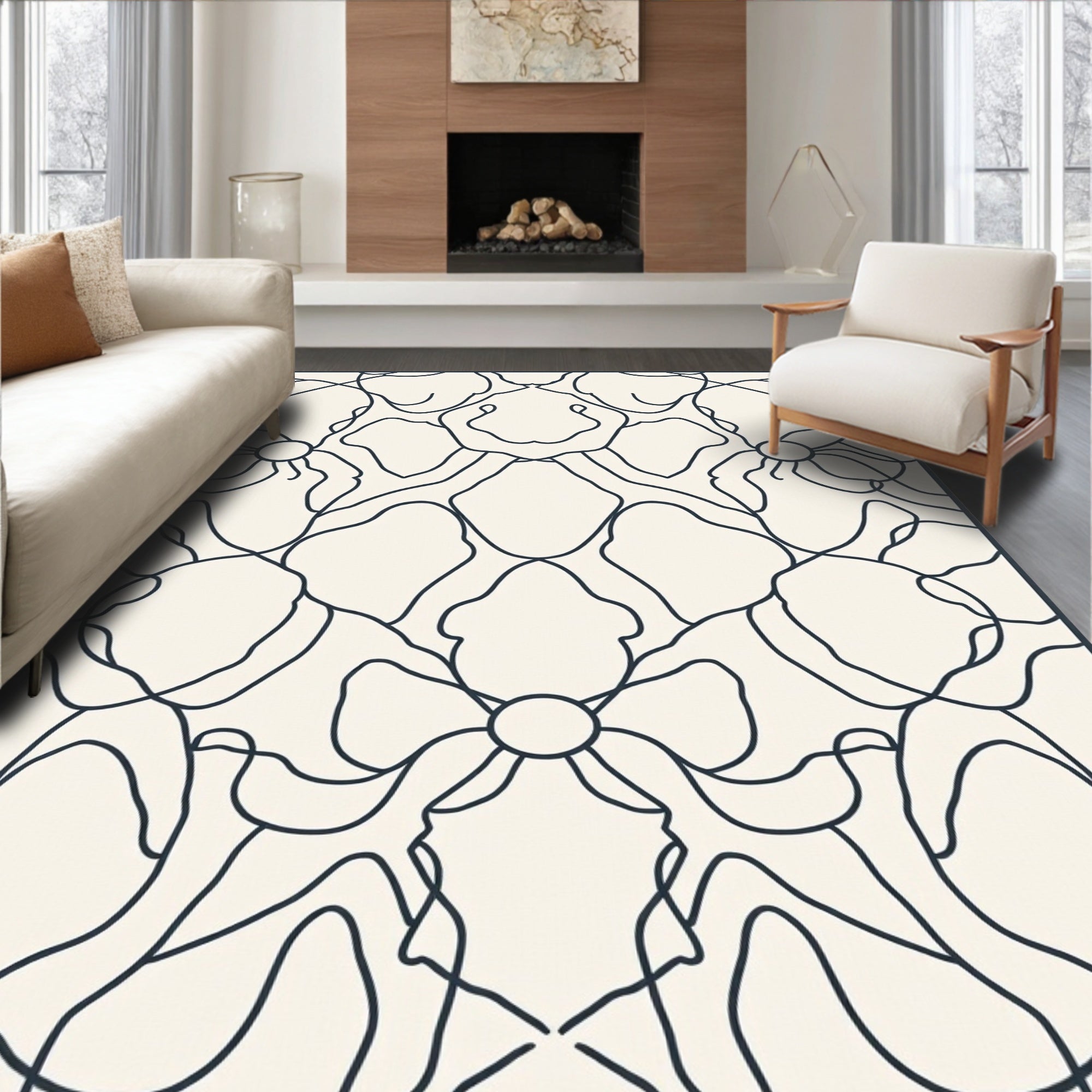 Floral Vine Abstract Line Design Rug
