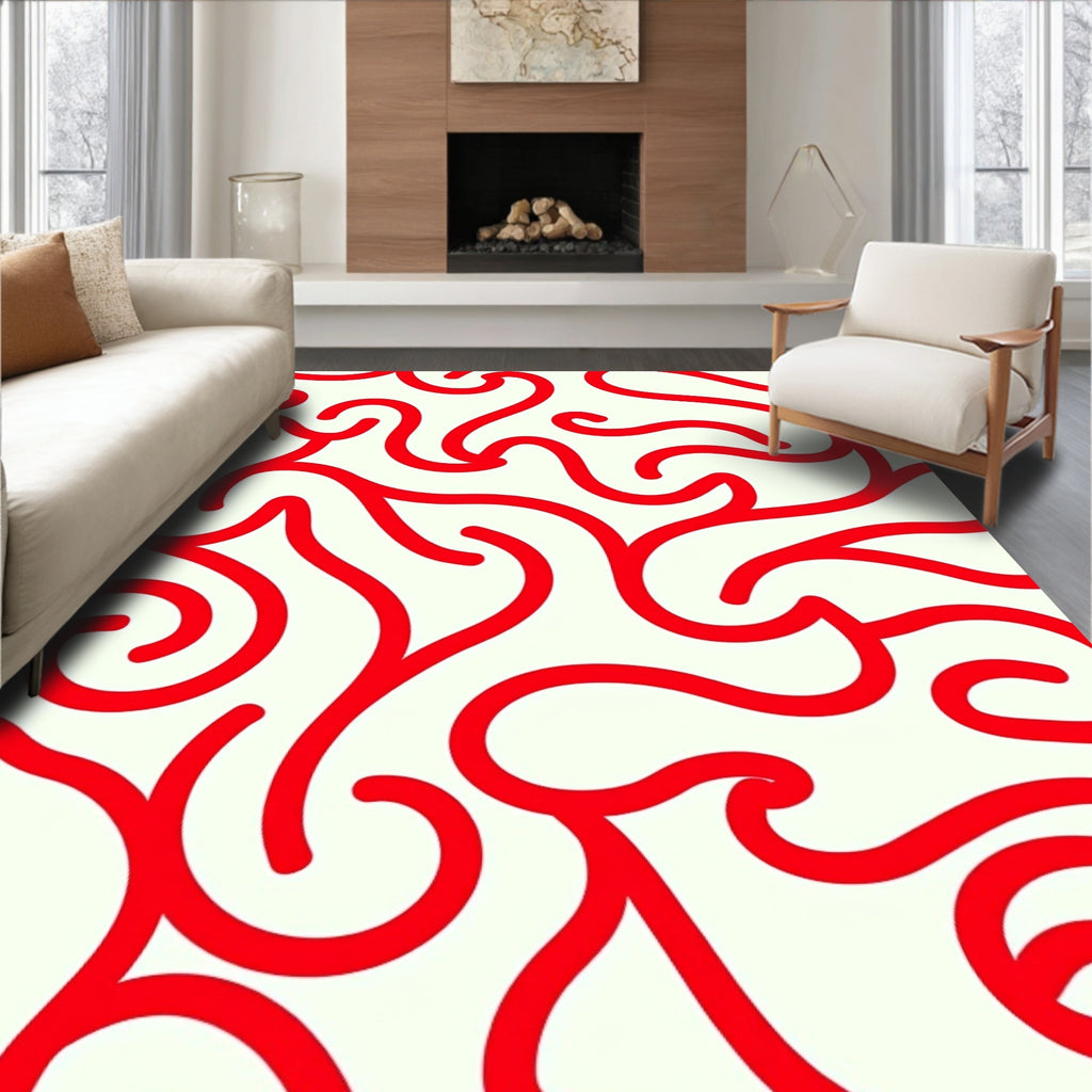 Bold Red Swirling Abstract Pattern Rug
