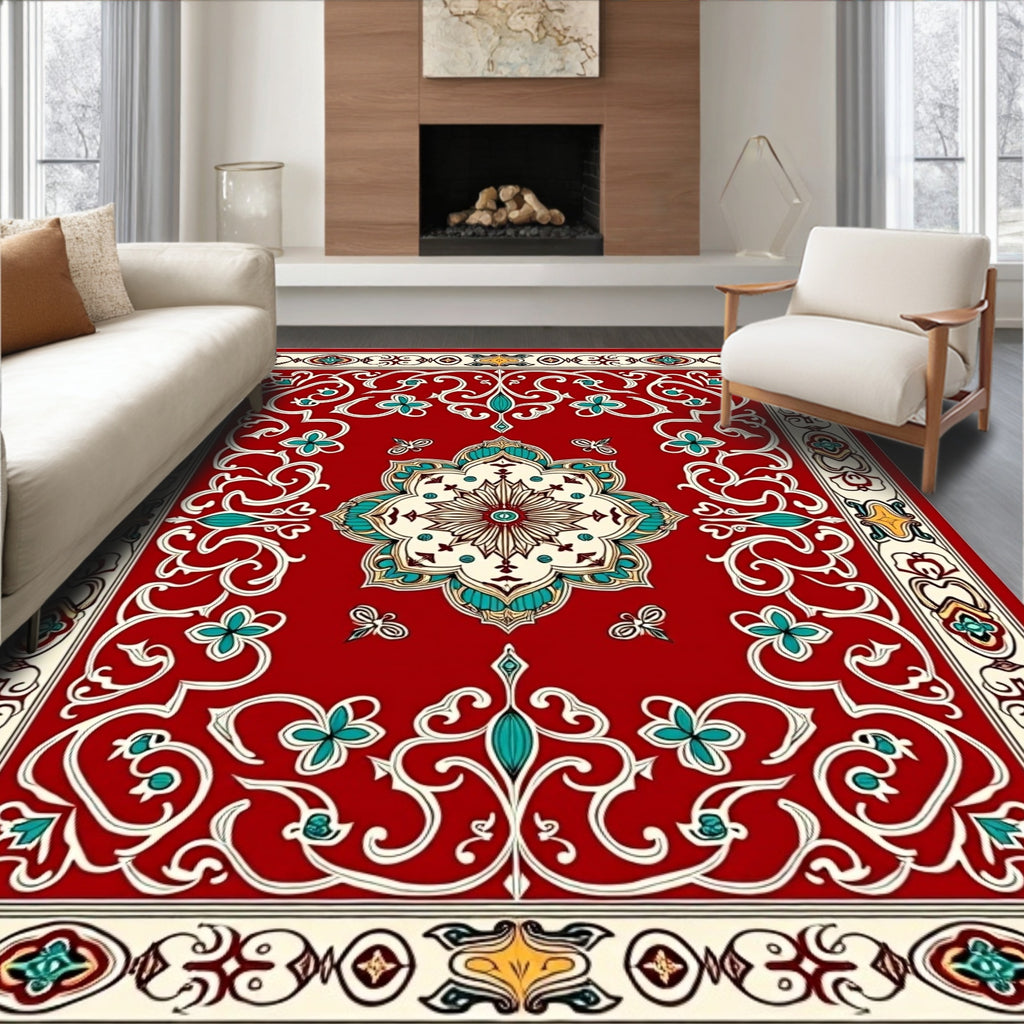 Intricate Floral Medallion Red Design Rug