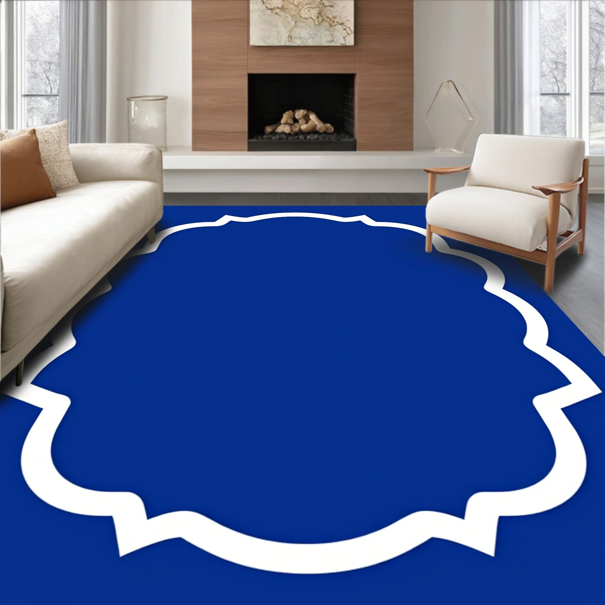 Royal Blue Quatrefoil Bordered Design Rug