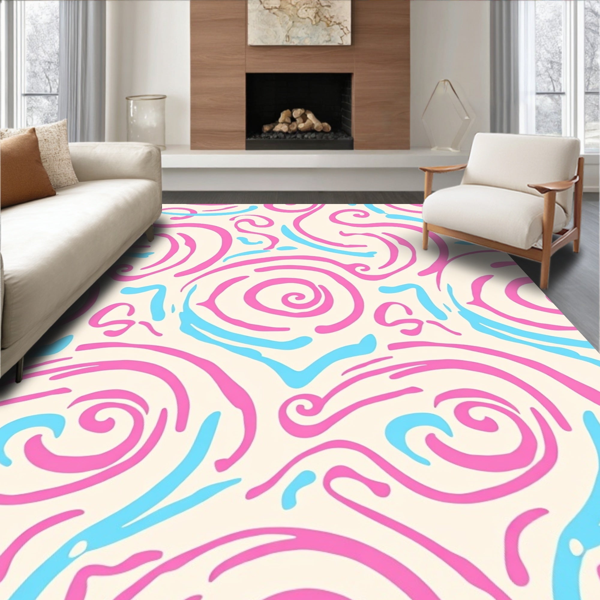 Playful Pink Blue Swirl Pattern Rug