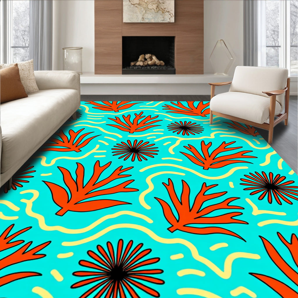 Bold Coral Wave Graphic Pattern Rug