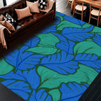 Bold Blue Green Leaf Pattern Rug