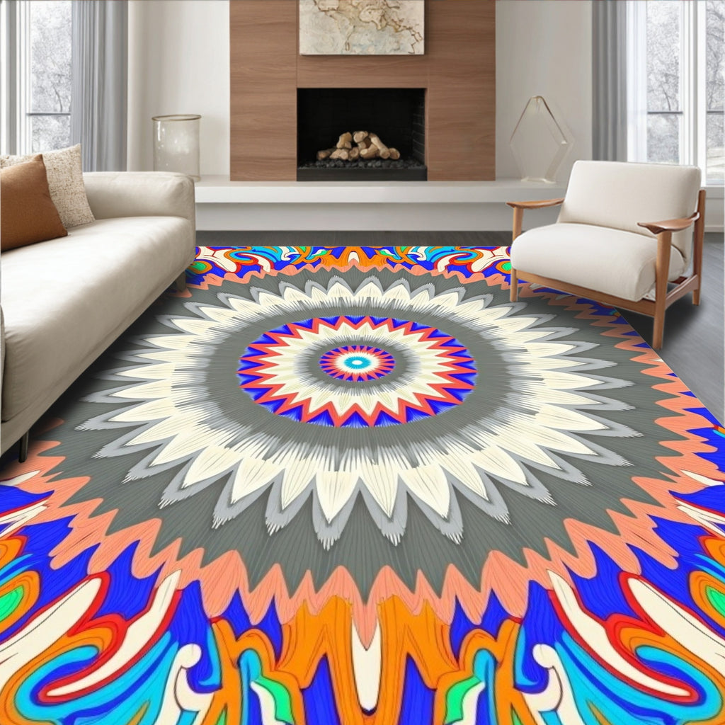 Vibrant Radial Patterned Abstract Rug
