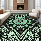 Seafoam Black Floral Diamond Mandala Rug