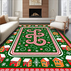 Winter Village Red White Green Holiday Rug