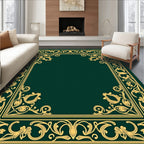 Ornate Gold Floral Frame Pattern Rug