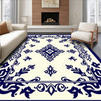 Navy Blue Ornate Diamond Border Rug