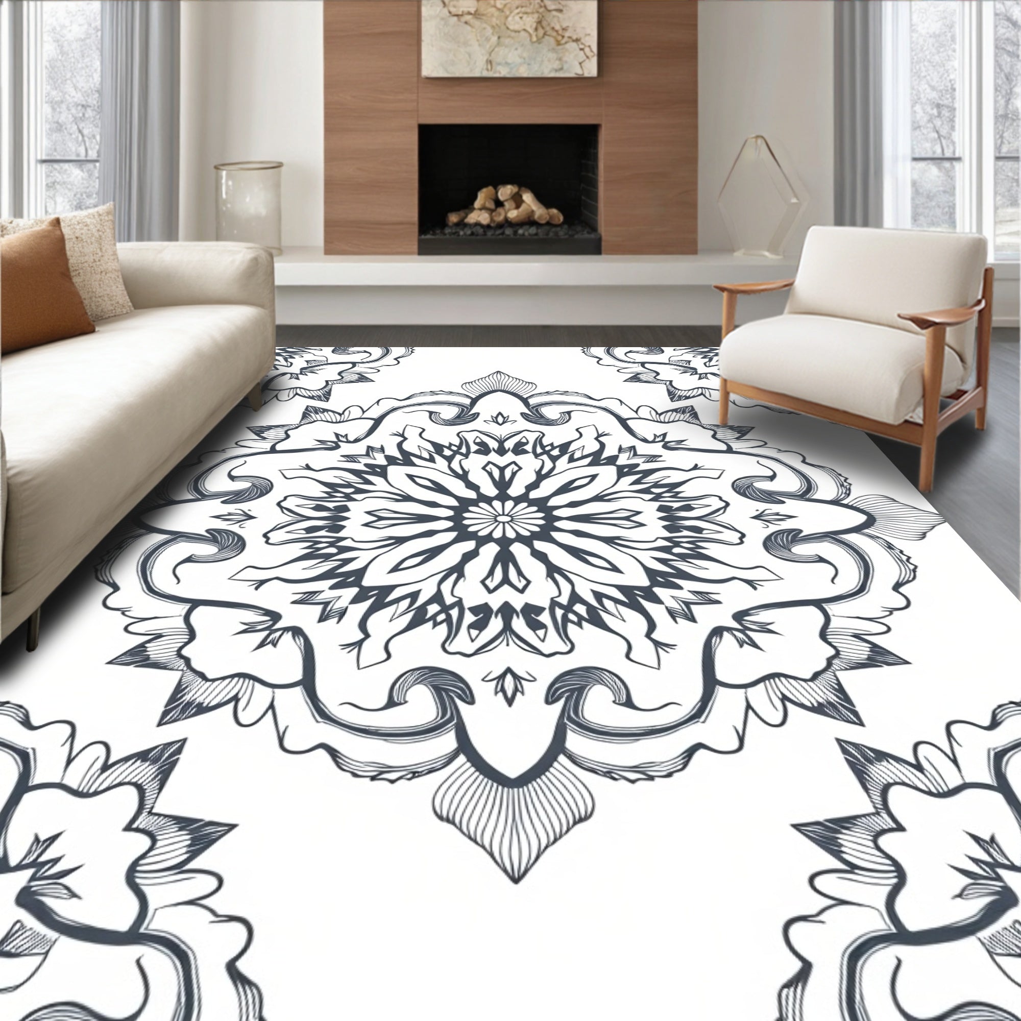 Intricate Floral Mandala Pattern Rug