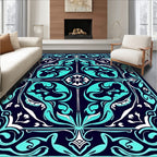 Navajo Inspired Aqua Floral Pattern Rug