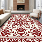 Rich Red Elegant Scrollwork Rug