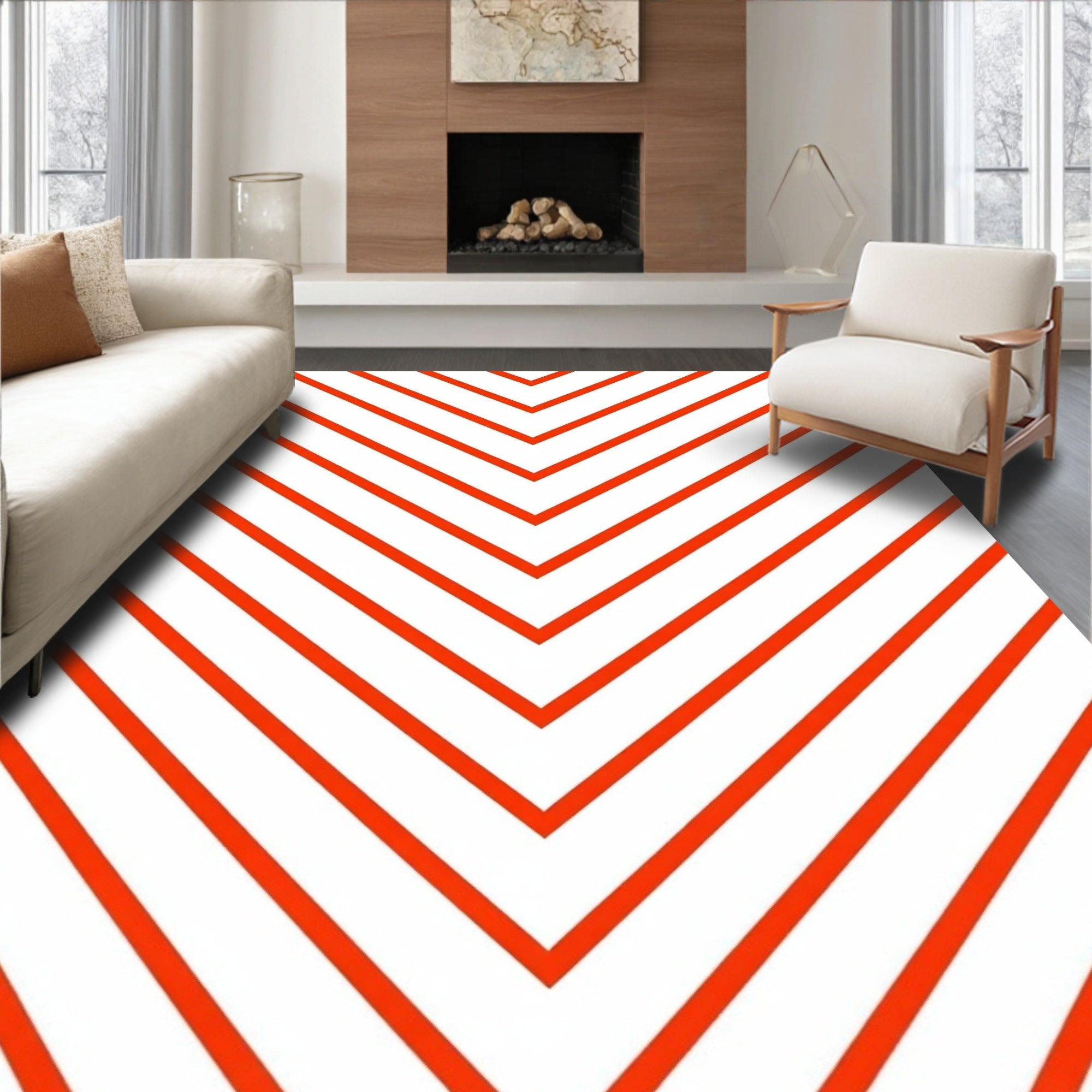 Bold Orange Chevron Lines Rug