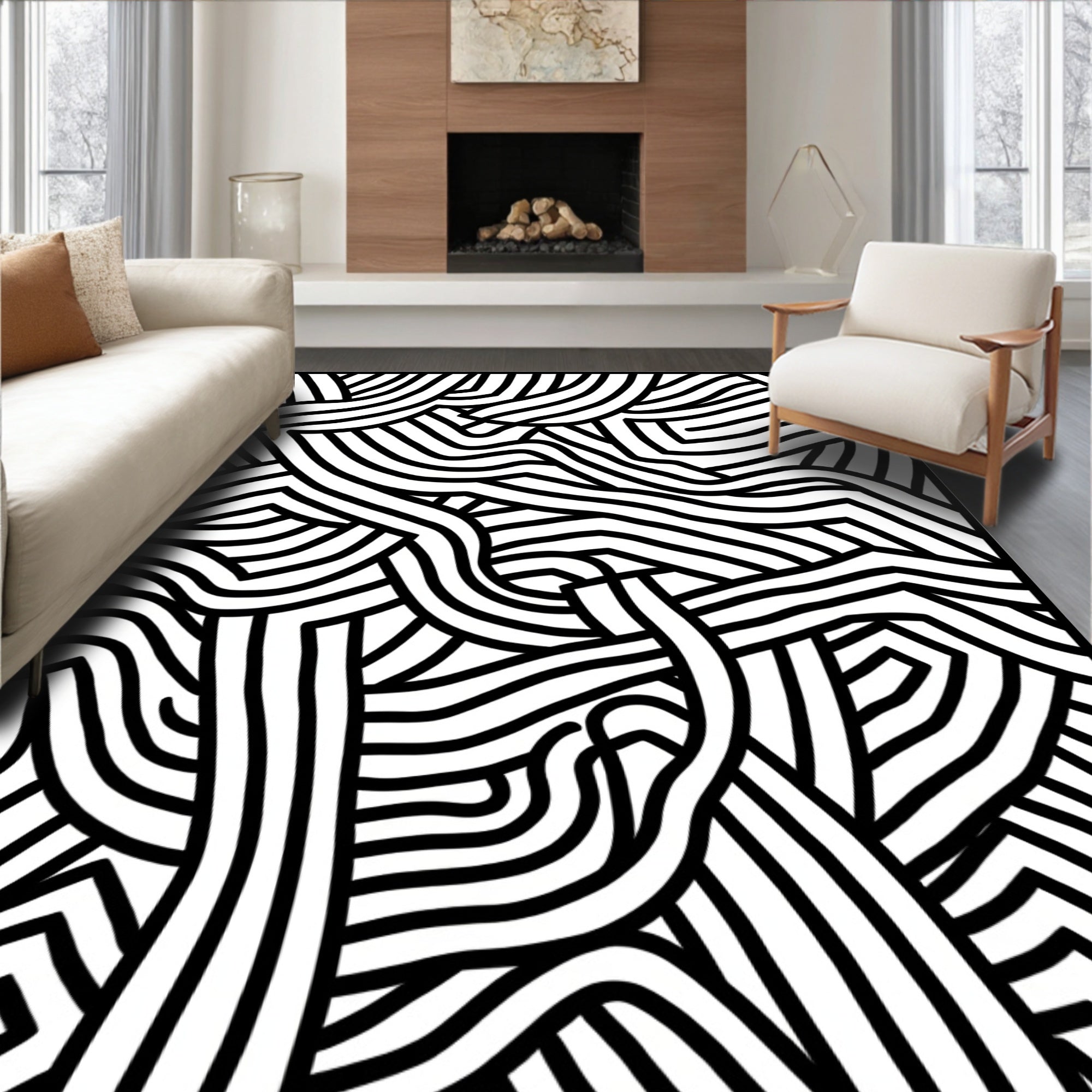 Concentric Lines Abstract Pattern Design Rug
