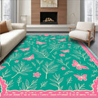 Teal Pink Butterfly Foliage Garden Rug