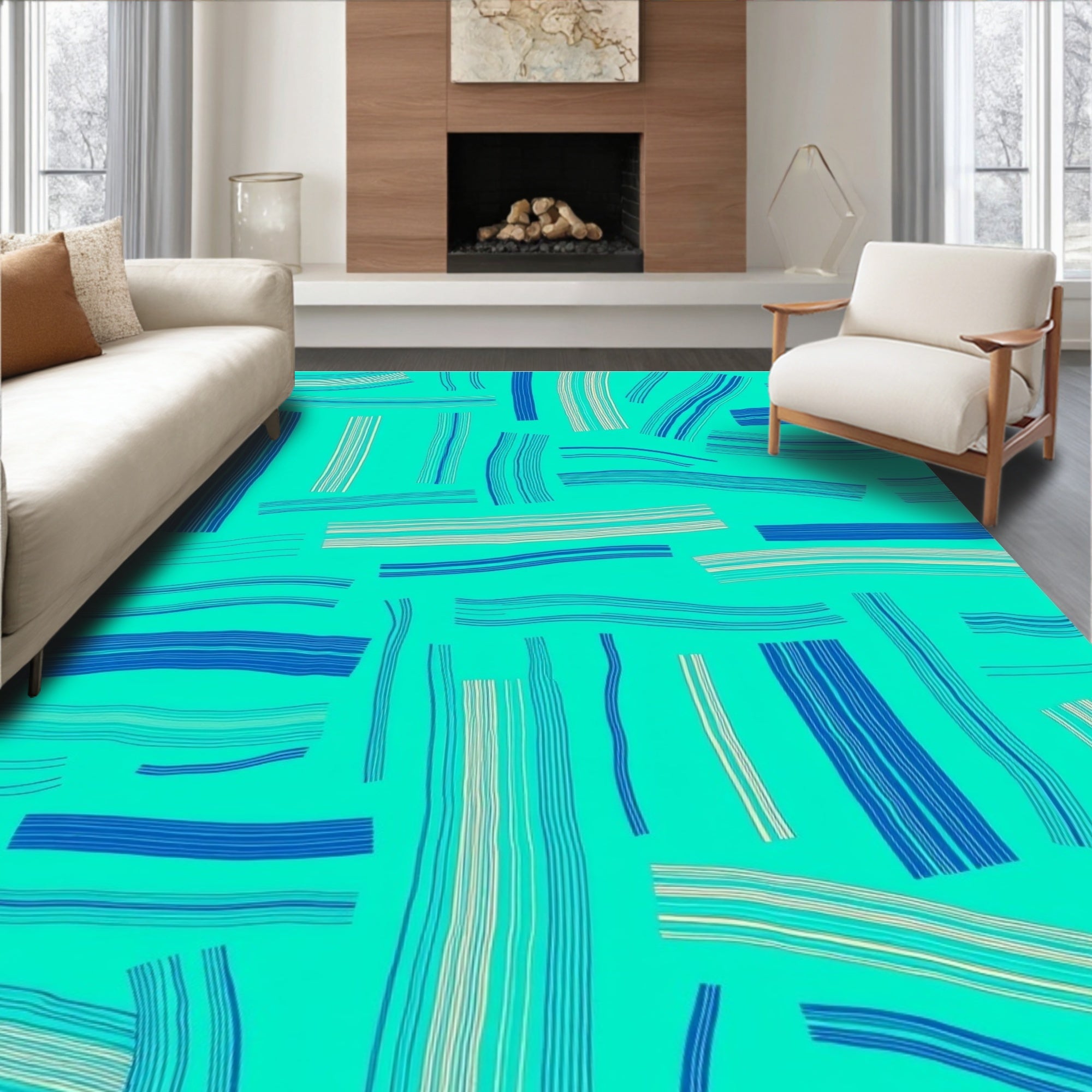 Abstract Blue Stripe Design Rug