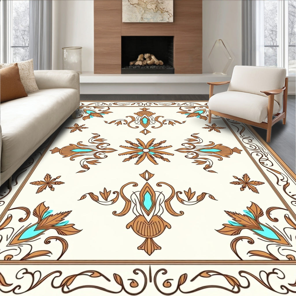 Ornate Floral Leaf Medallion Design Rug
