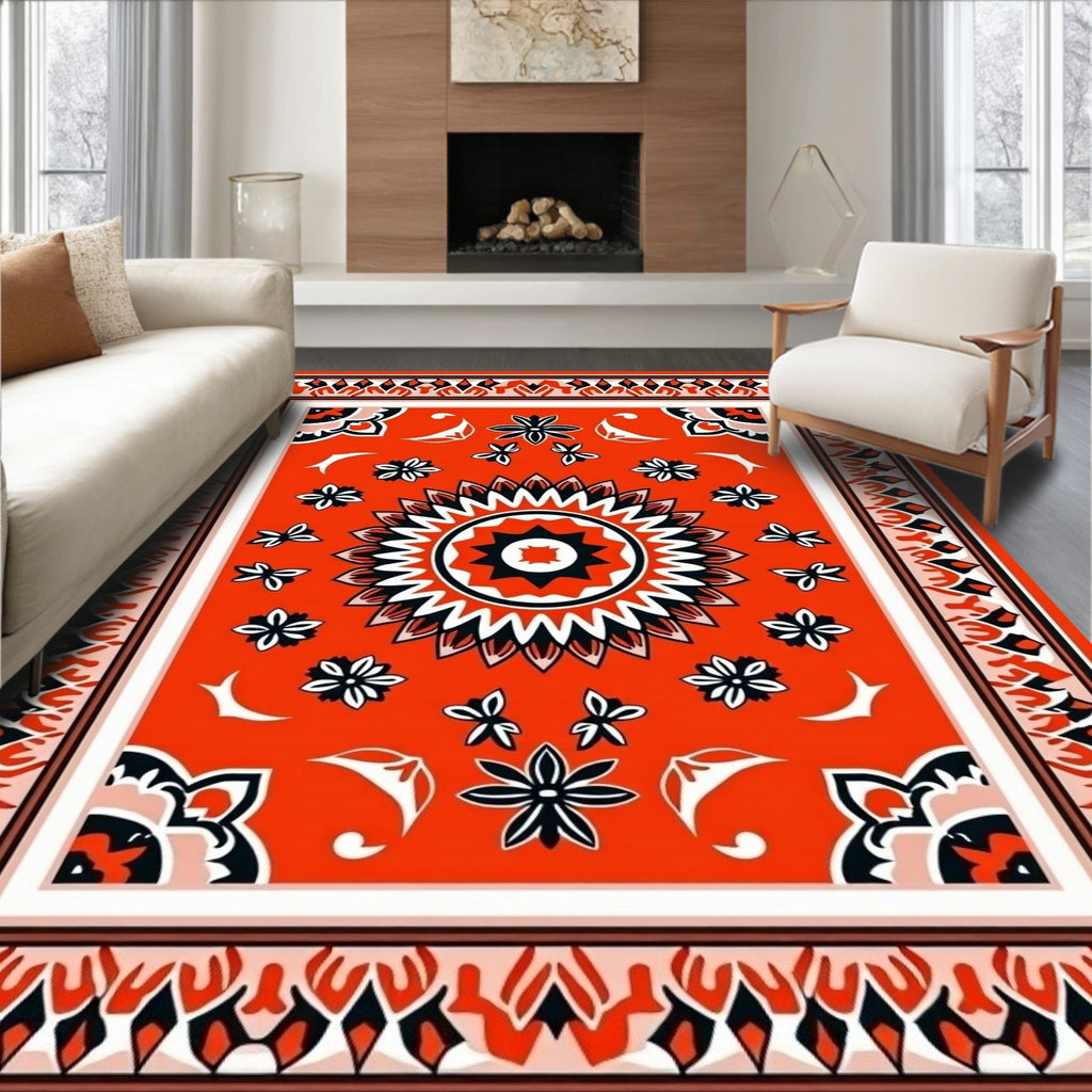 Bold Red Floral Patterned Ethnic Rug