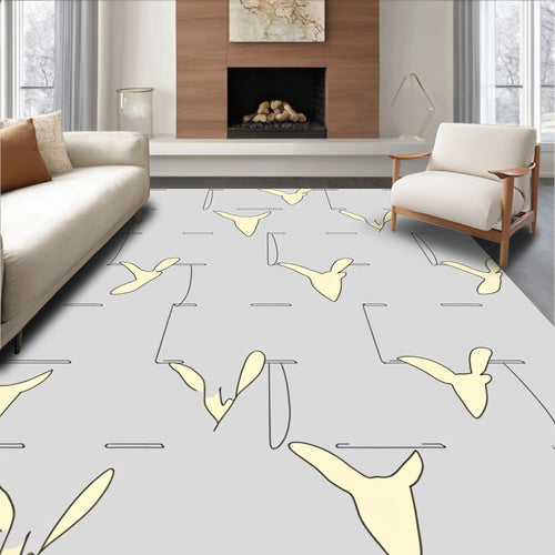 Abstract Line Art Pale Yellow Pattern Rug
