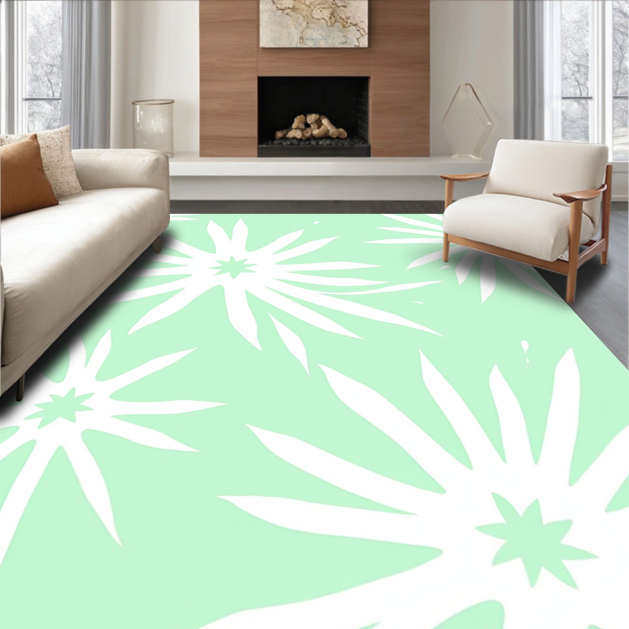 Abstract White Starburst Mint Rug