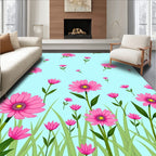 Whimsical Pink Floral Garden Rug