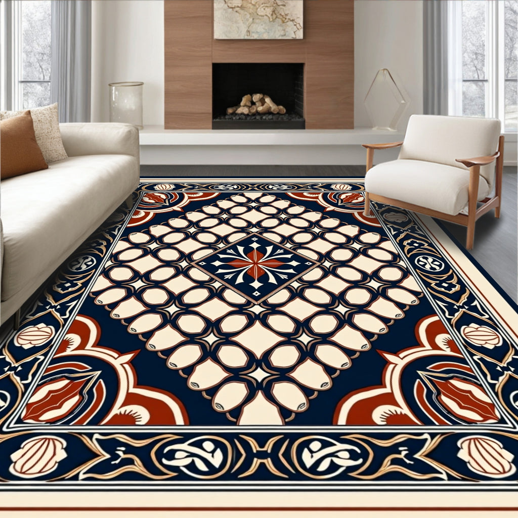 Ornate Floral Geometric Medallion Design Rug