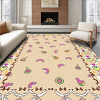 Whimsical Rainbow Flower Border Design Rug