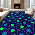 Retro Neon Circuit Squares Design Rug