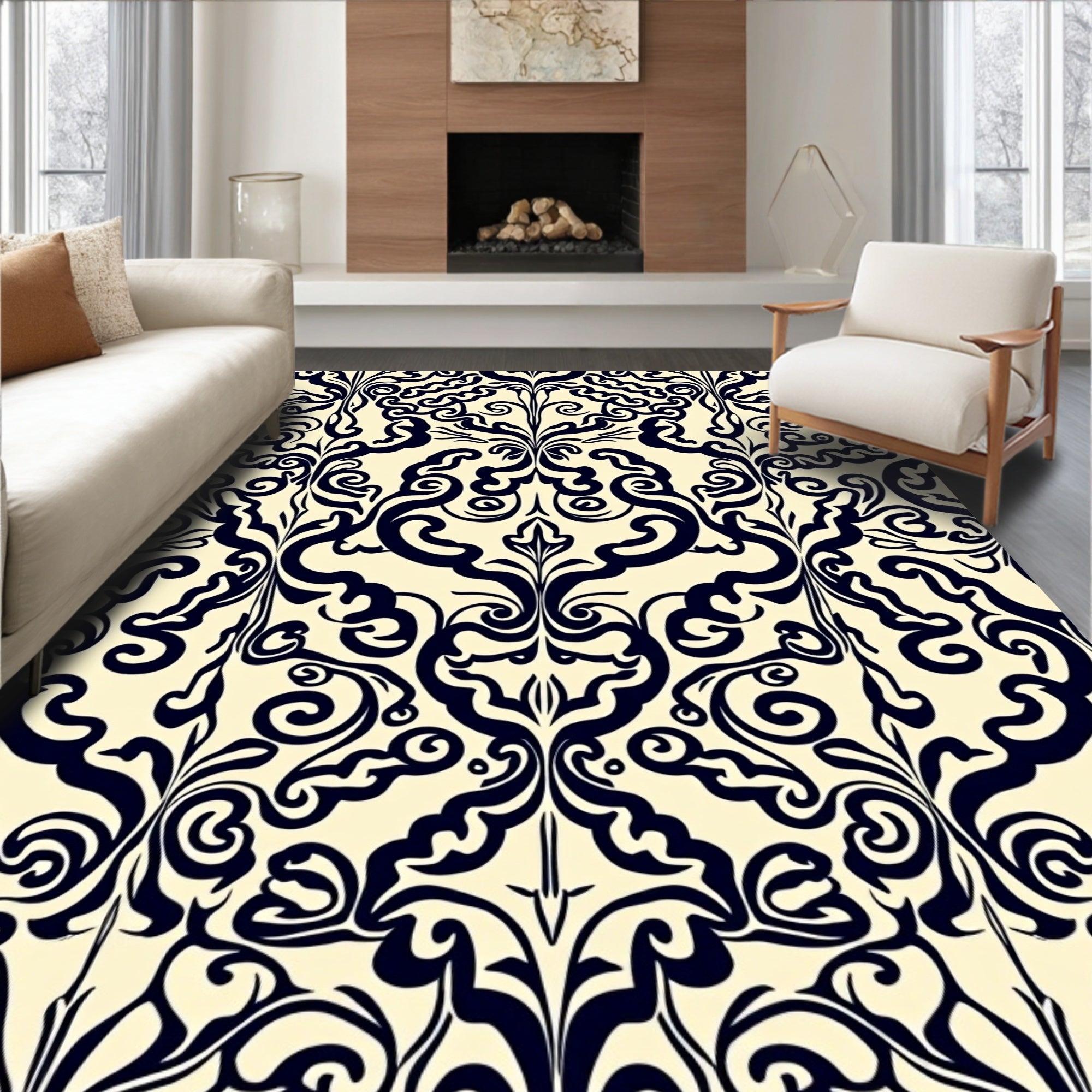 Ornate Floral Flourish Pattern Rug