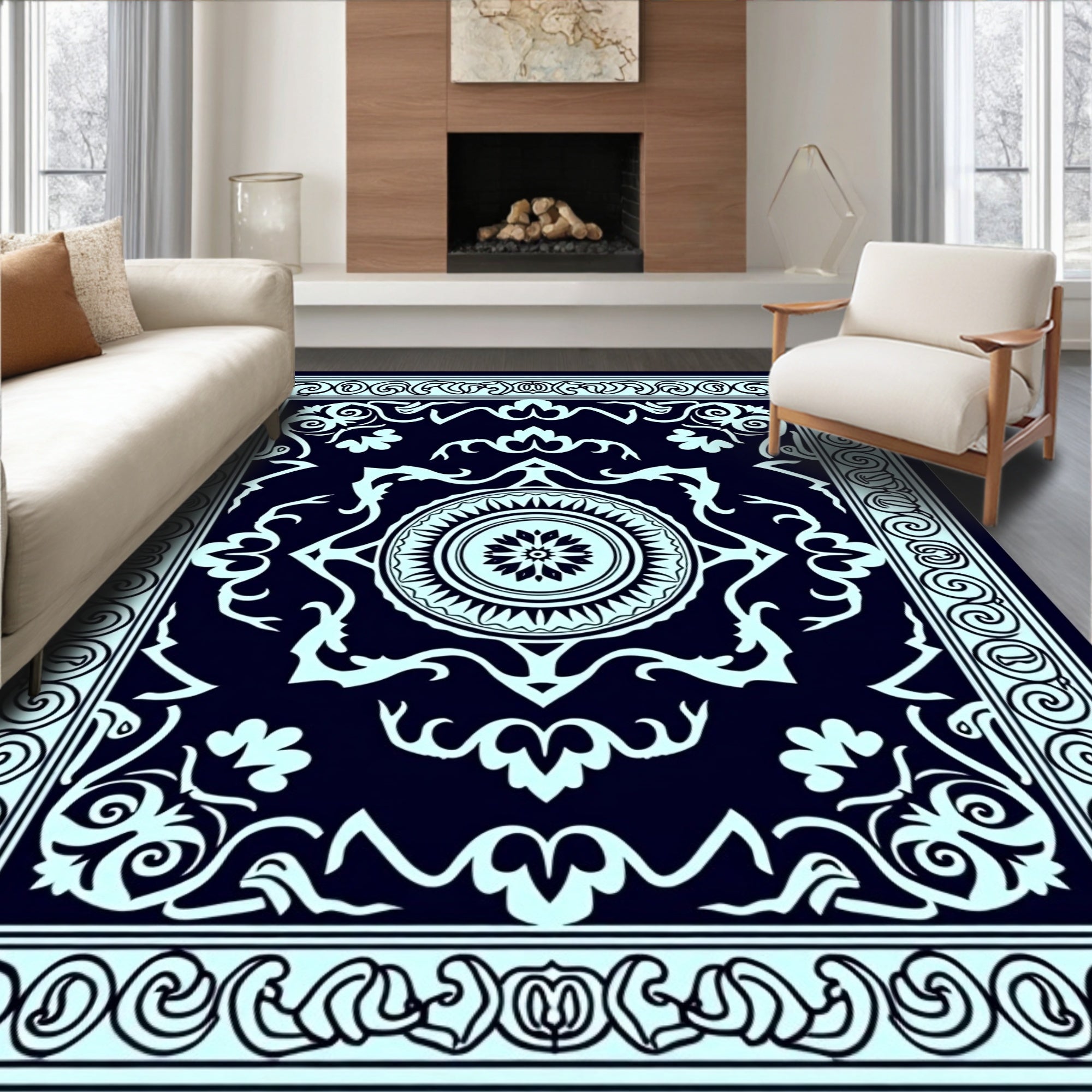 Classic Floral Medallion Contour Pattern Rug