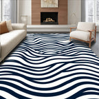 Abstract Navy White Wavy Lines Pattern Rug