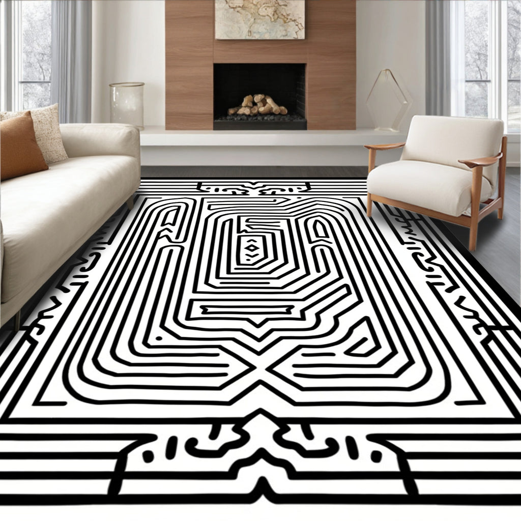 Bold Abstract Maze Pattern Design Rug