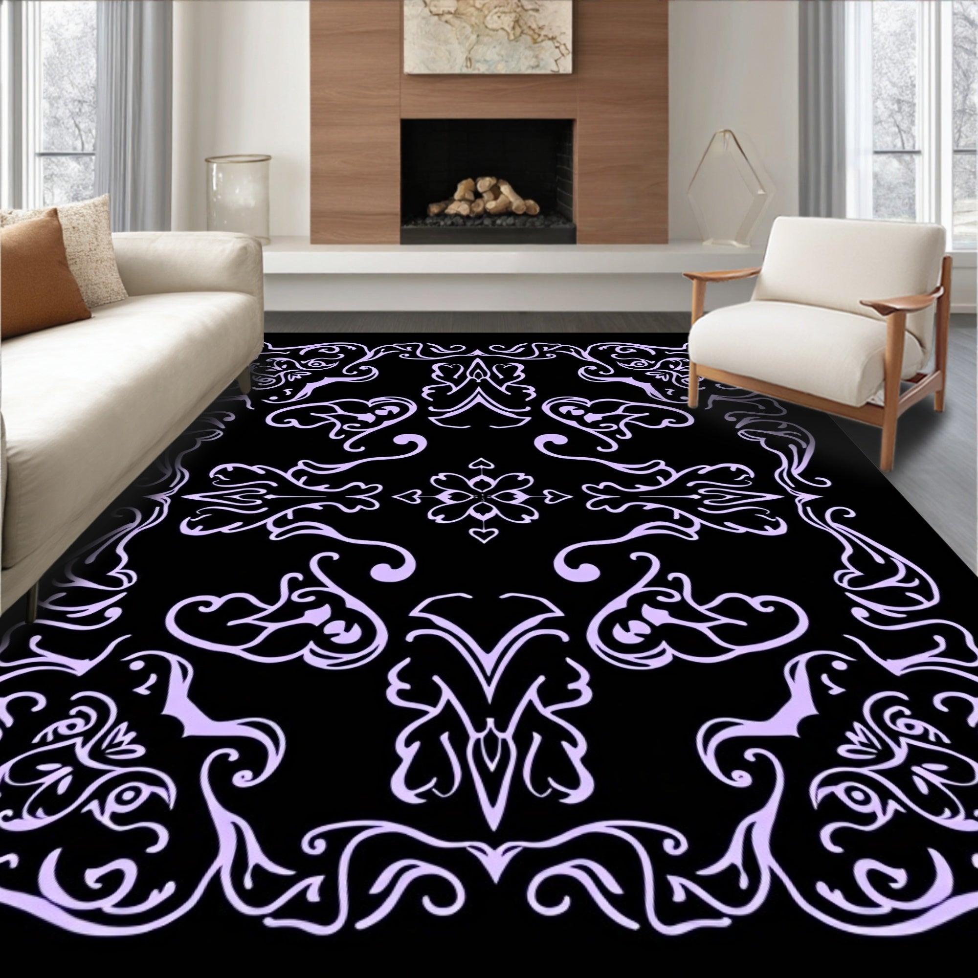 Elegant Lilac Swirl Pattern Rug