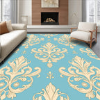 Blue Cream Baroque Scroll Pattern Rug