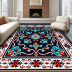 Ornate Teal Coral Floral Pattern Rug