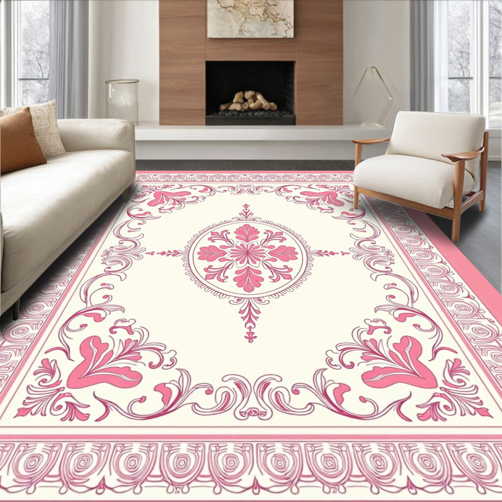 Elegant Pink Floral Manor Design Rug